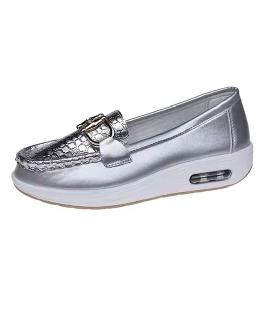 Women’s Platform Leather Loafers Grey