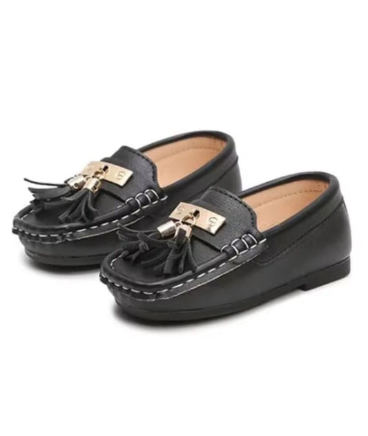 Women’s Platform Leather Loafers Deep Black Gold Hardware