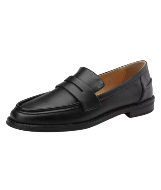 Women’s Penny Leather Loafers Deep Black Pointed Toe
