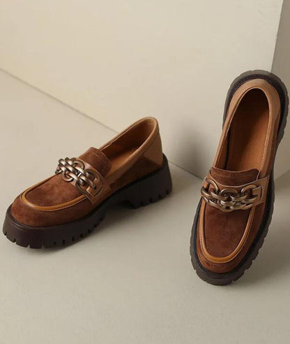 Women’s Platform Patent Leather Loafers Coffee Brown