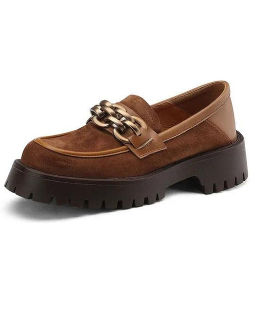 Women’s Platform Patent Leather Loafers Coffee Brown