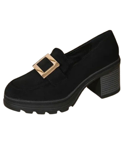 Women’s Heeled Suede Loafers Deep Black