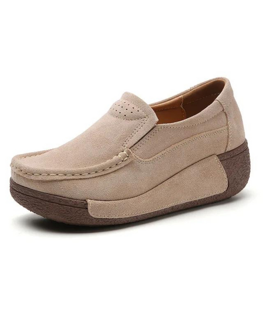 Women’s Heeled Suede Loafers Sand Beige