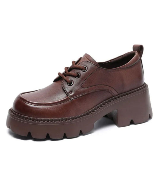 Women’s Platform Leather Loafers Coffee Brown