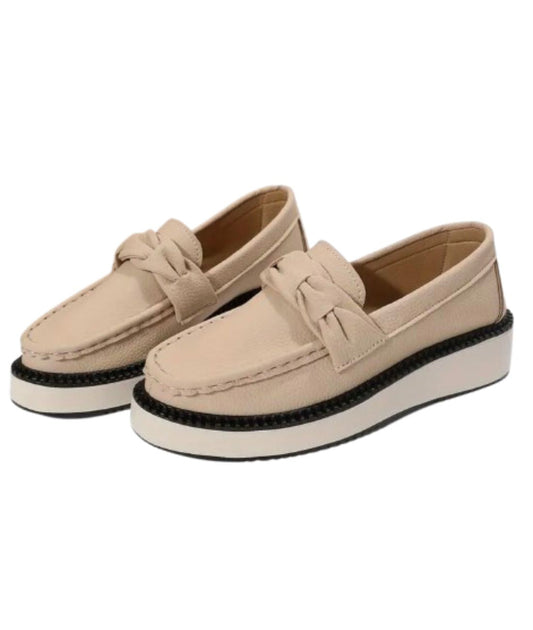 Women’s Platform Leather Loafers in Sand Beige Sole Accent