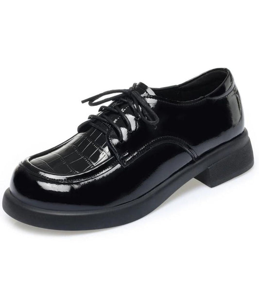 Women’s Chunky Patent Leather Loafers Deep Black Pointed Toe