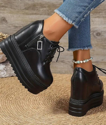 Women’s Platform Patent Leather Loafers in Deep Black