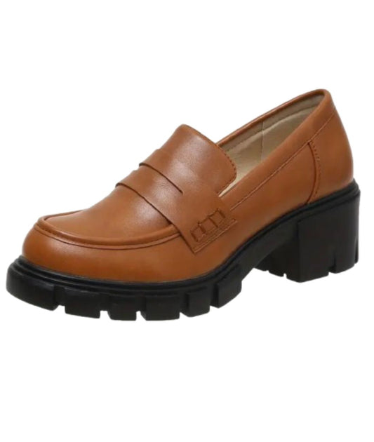 Women’s Chunky Patent Leather Loafers Coffee Brown