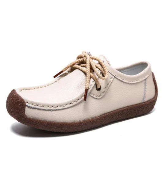 Women’s Lace Up Leather Loafers Cream