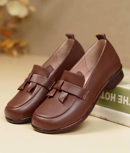 Women’s Low Heel Leather Loafers Coffee Brown