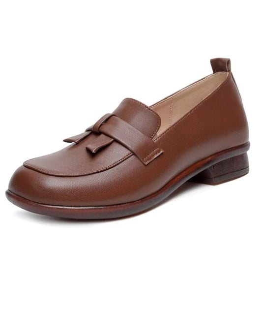 Women’s Low Heel Leather Loafers Coffee Brown