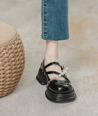 Women’s Platform Patent Leather Round Toe Loafers Deep Black
