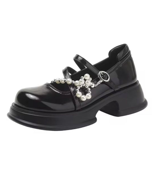 Women’s Platform Patent Leather Round Toe Loafers Deep Black