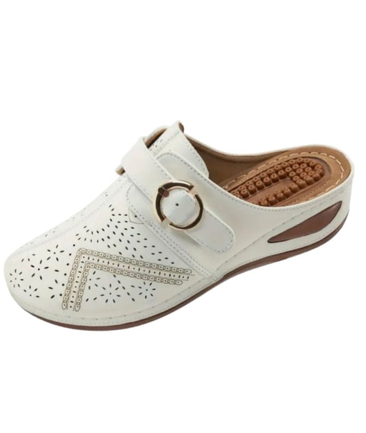 Women’s Mules Leather Loafers Off White with Pointed Toe
