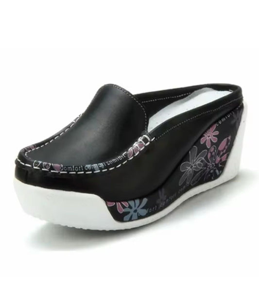 Women’s Platform Patent Leather Loafers Deep Black Round Toe