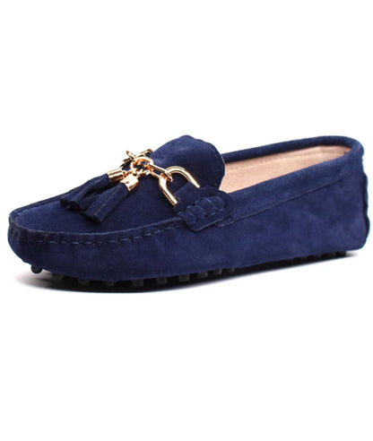 Women’s Suede Loafers Navy Round Toe With Tassels