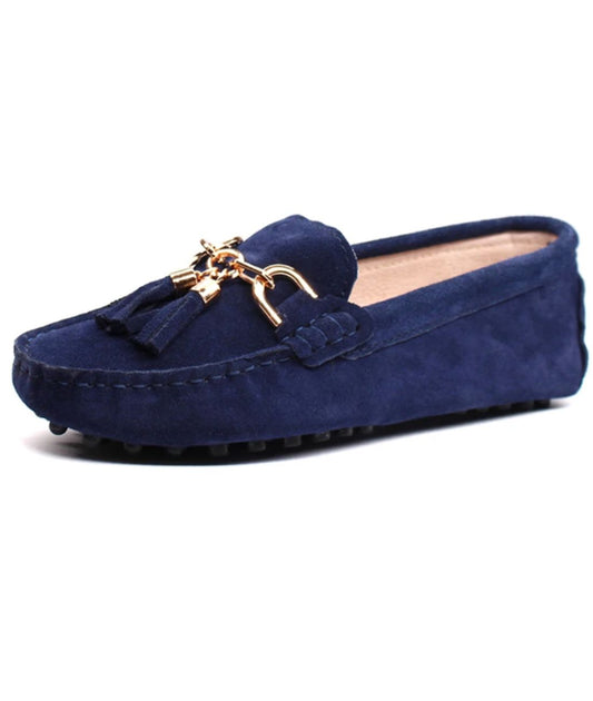 Women’s Suede Loafers Navy Round Toe With Tassels