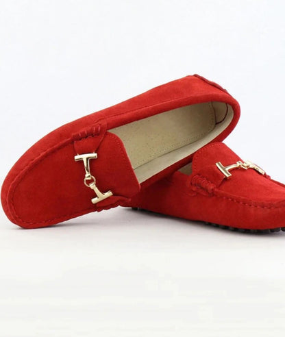 Women’s Slip On Suede Round Toe Loafers Vermilion Red