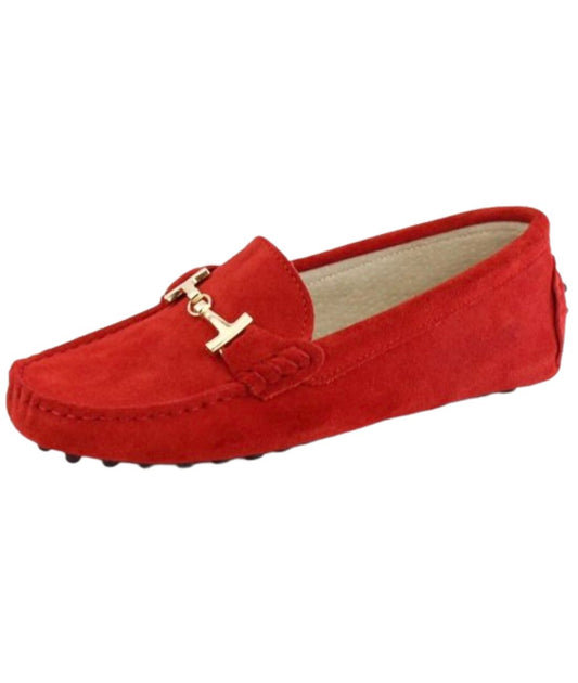 Women’s Slip On Suede Round Toe Loafers Vermilion Red