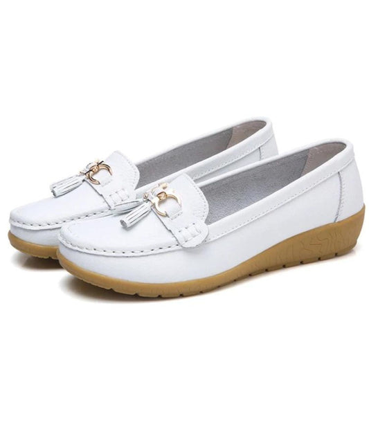 Women’s Tassel Patent Leather Loafers Off White