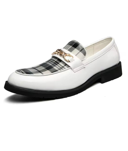Men’s Horsebit Patent Leather Loafers Off White