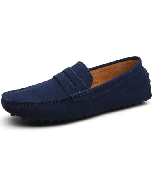 Men’s Penny Suede Loafers Navy With Rubber Studded Sole