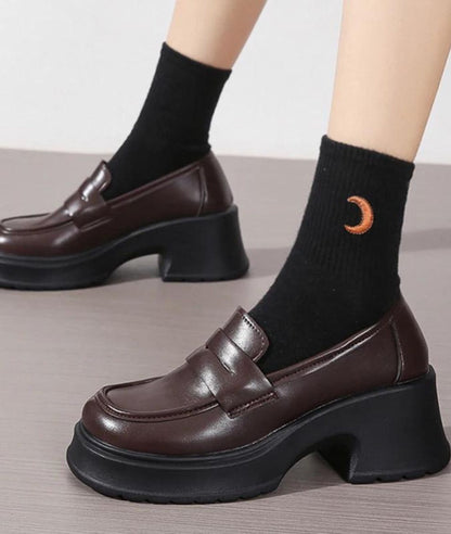 Women’s Platform Patent Leather Loafers Coffee Brown