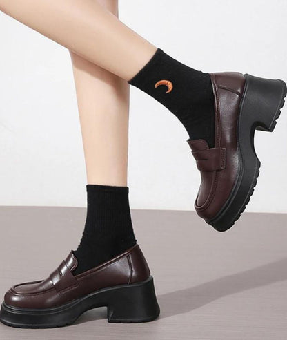 Women’s Platform Patent Leather Loafers Coffee Brown