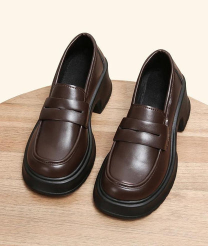 Women’s Platform Patent Leather Loafers Coffee Brown