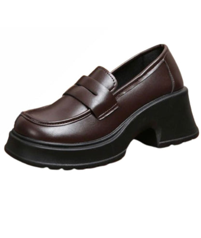 Women’s Platform Patent Leather Loafers Coffee Brown