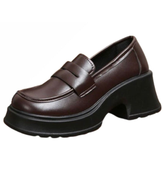 Women’s Platform Patent Leather Loafers Coffee Brown