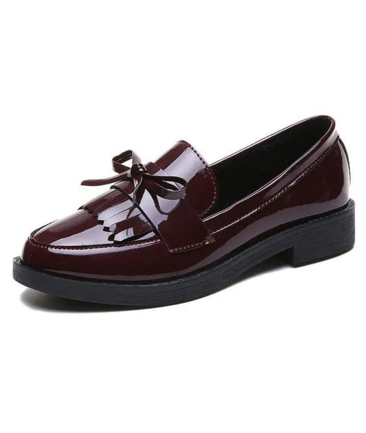 Women’s Pointed Patent Leather Loafers Burgundy
