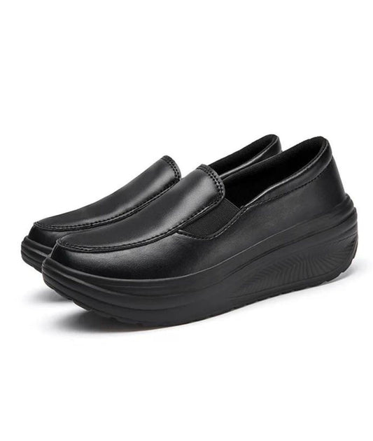 Women’s Pointed Toe Platform Leather Loafers Deep Black