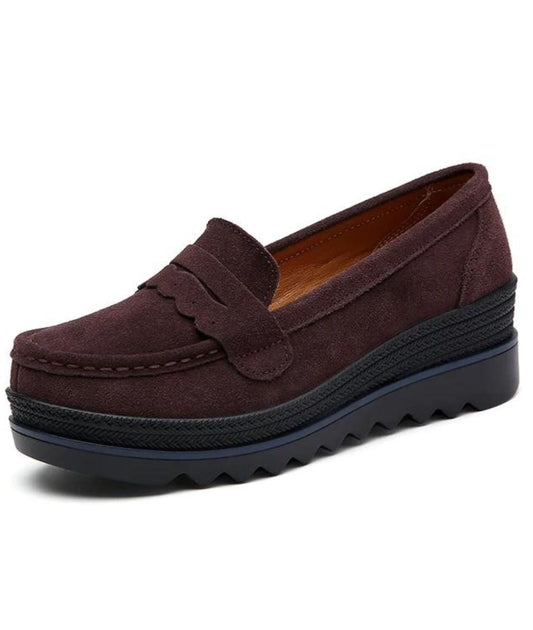 Women’s Low Heel Suede Loafers Cognac Brown