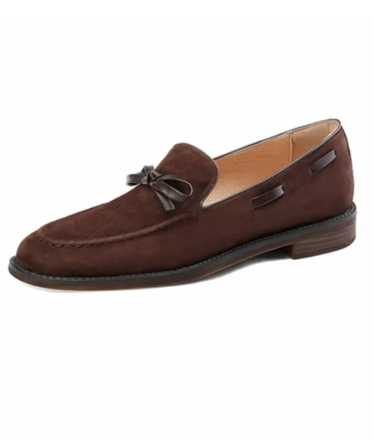 Women’s Round Toe Tassel Patent Leather Loafers Coffee Brown