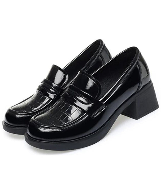 Women’s Platform Patent Leather Loafers Deep Black
