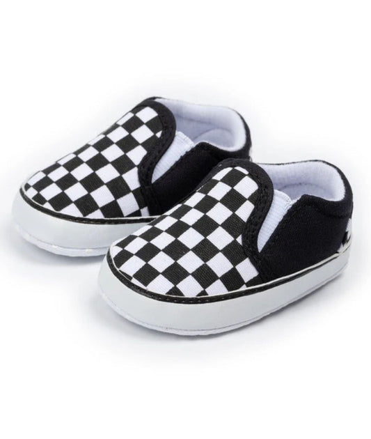 Baby Slip On Patent Leather Loafers Deep Black Off White