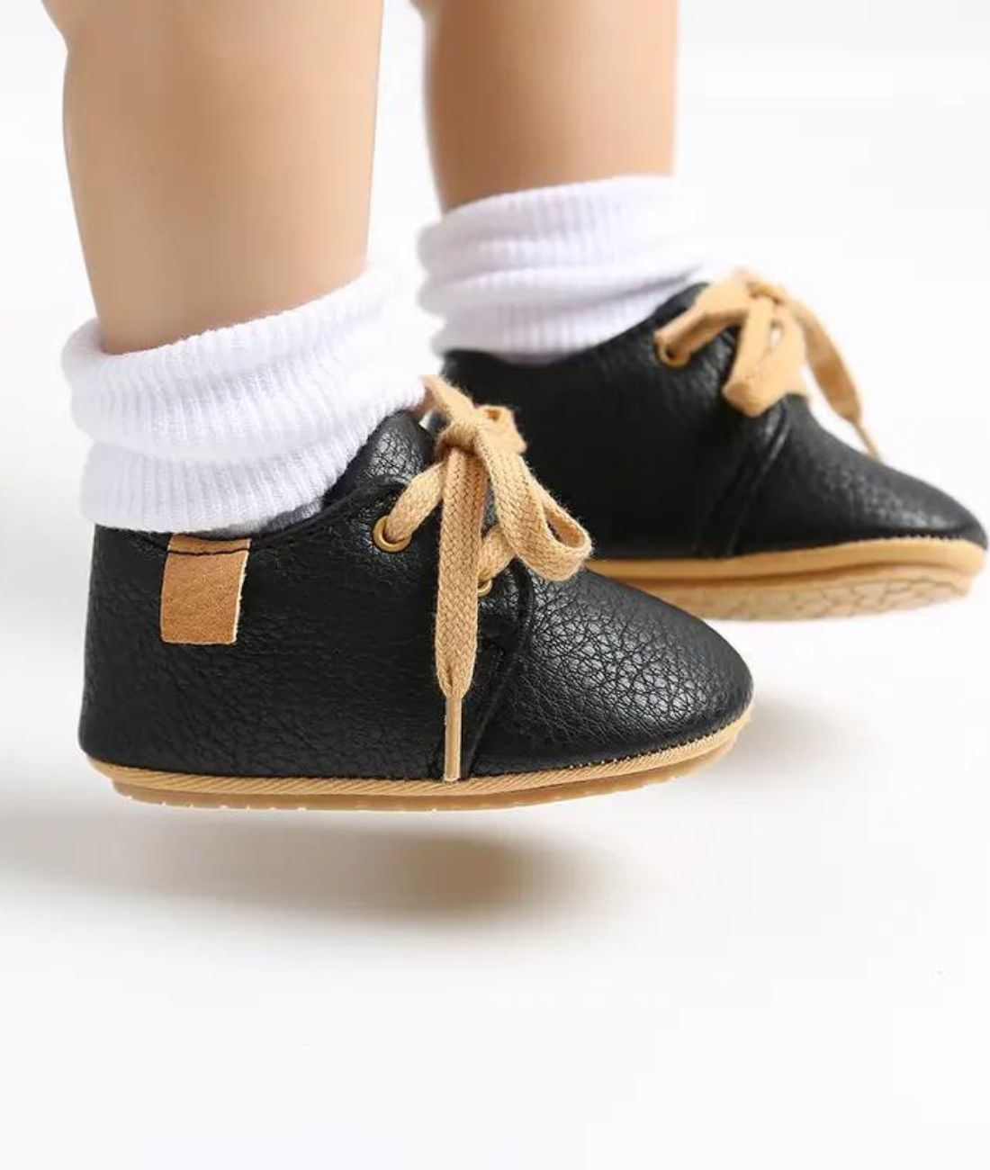 Baby Lace Up Synthetic Leather Loafers Deep Black