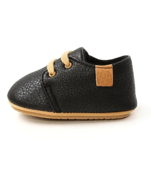 Baby Lace Up Synthetic Leather Loafers Deep Black
