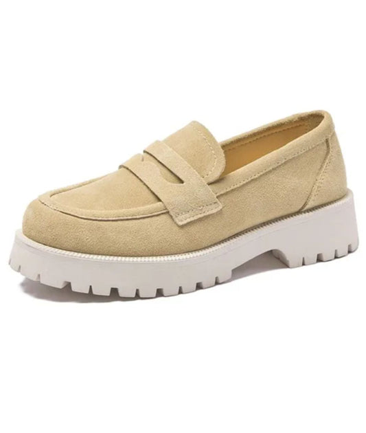 Women’s Platform Suede Loafers Sand Beige Lug Sole