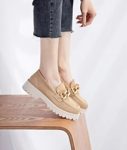 Women’s Platform Patent Leather Loafers Sand Beige