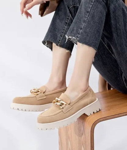Women’s Platform Patent Leather Loafers Sand Beige