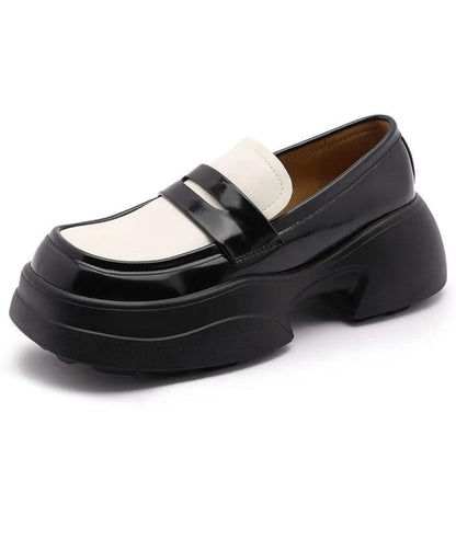 Womens Platform Patent Leather Loafers Deep Black