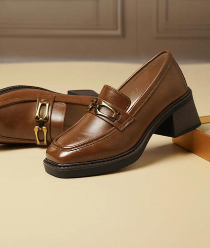 Women’s Chunky Patent Leather Loafers Coffee Brown