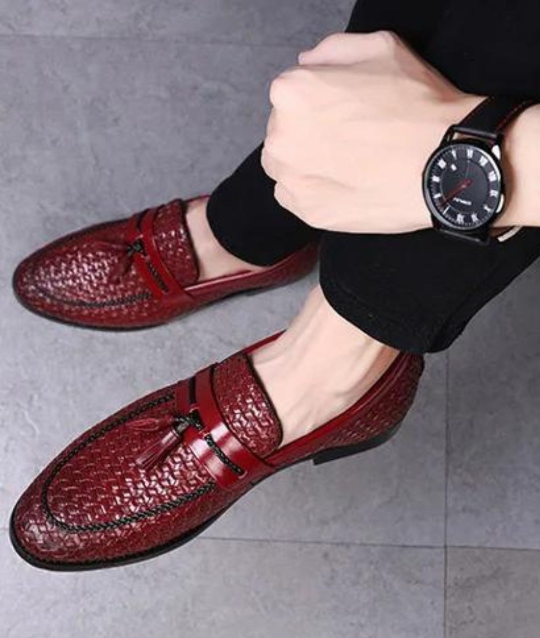 Men’s Tassel Leather Loafers Burgundy