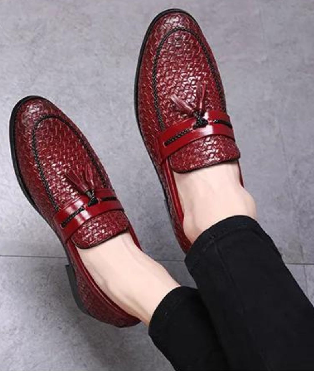 Men’s Tassel Leather Loafers Burgundy