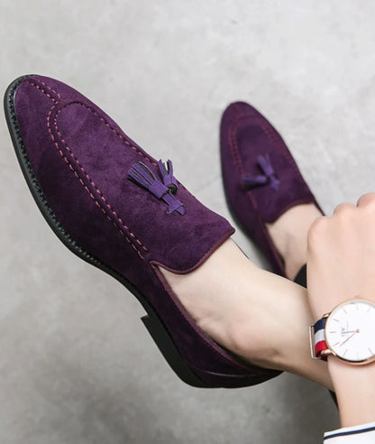Men’s Tassel Suede Loafers Deep Purple